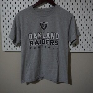 Oakland Raiders Football T Shirt Gray NFL Graphic Tee Skull Youth‎ Large